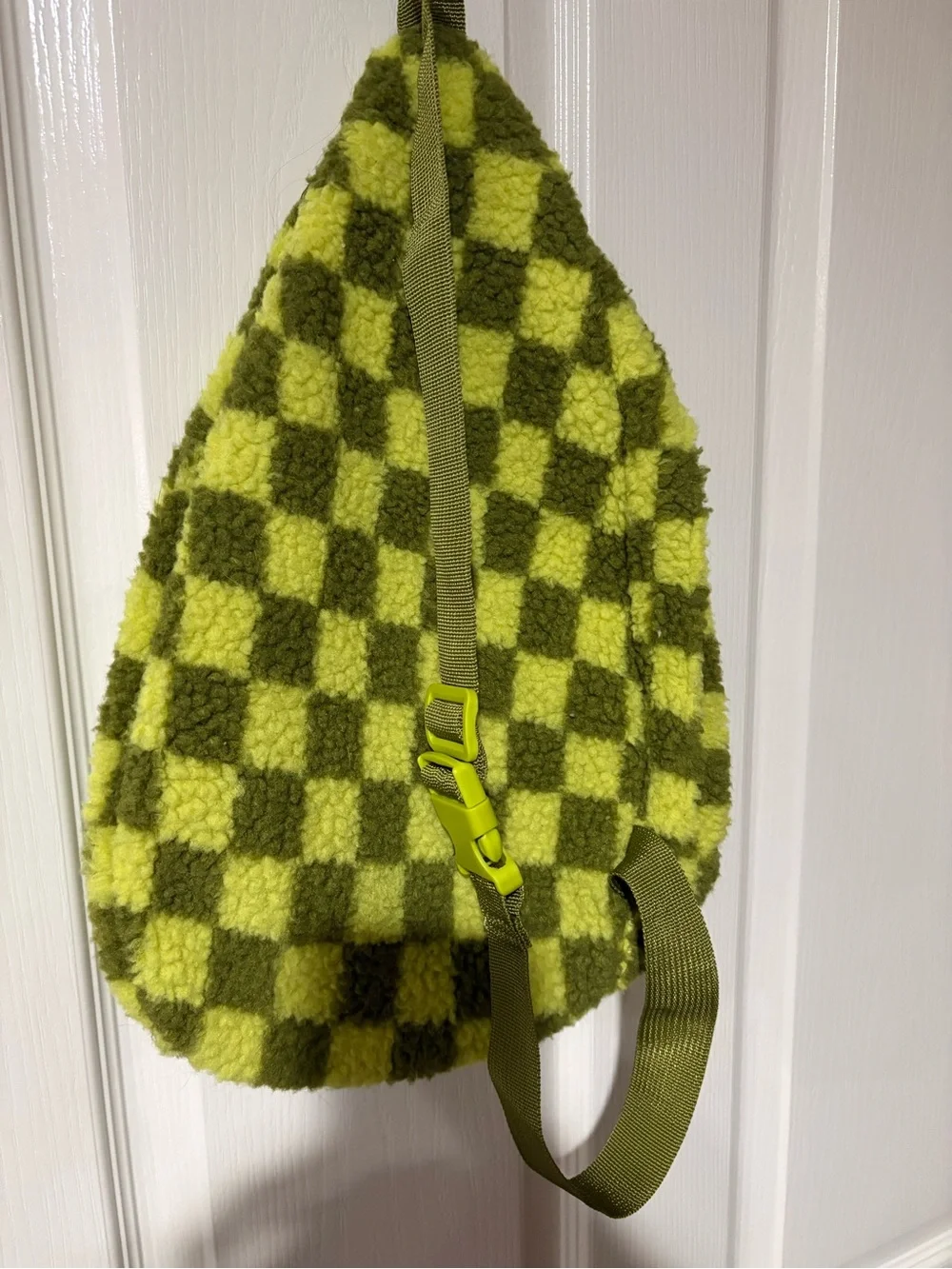 Checkerboard Olive Green Sherpa Crossbody Sling Bag